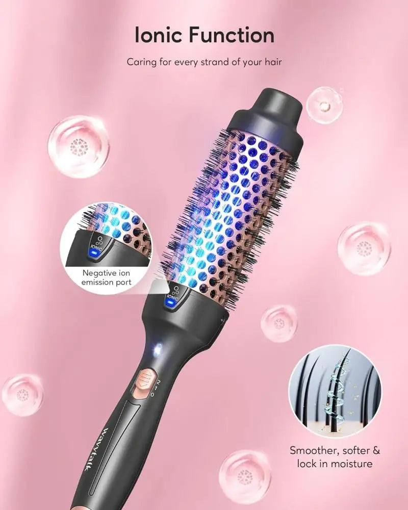 Wavytalk Pro Heated Round Brush for Blowout Look, 1 1/2 Inch Ionic Curling Iron Brush Makes Hair Shinier & Smoother, Dual Voltage Heated Brush Long-lasting Styling, Easy to Use, Fast Heating